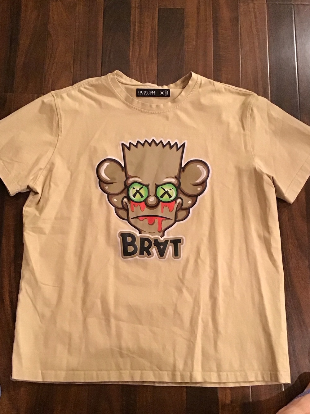 Hudson Jeans Beige Tee with Neon Green Accented Graphic